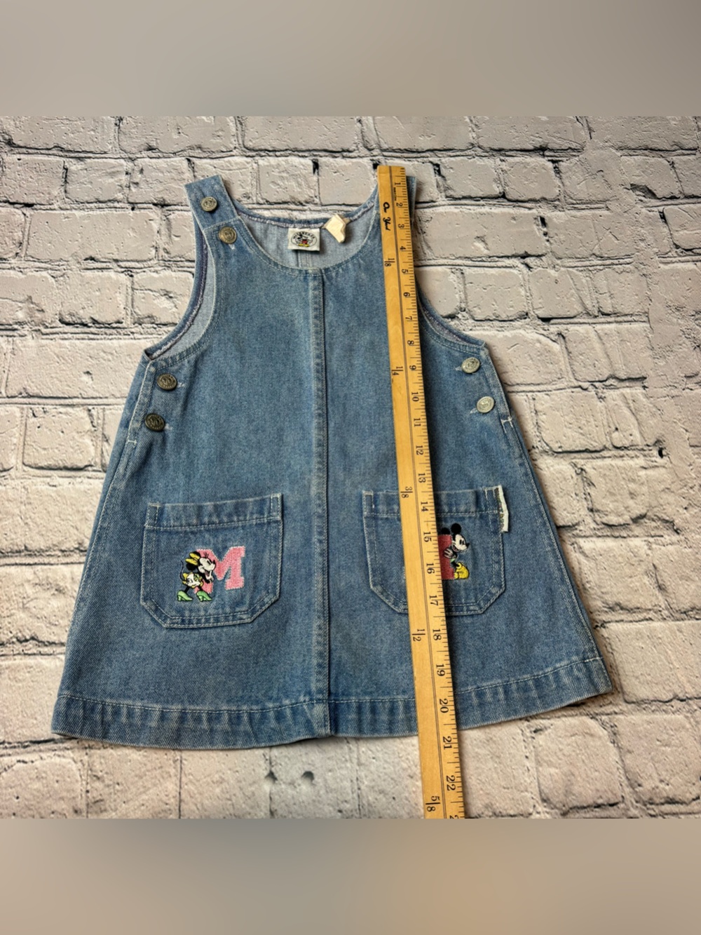 Vintage Disney Denim Overall Dress Minnie & Mickey Pocket Embroidery Size 4 - Picture 6 of 8